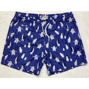 Trunks Surf and Swim Penguin Printed Swim Trunks Men's Medium Blue